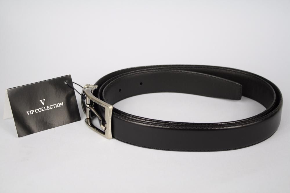 VIP COLLECTION Pasek Skórzany Czarny z Klamrą NOWY Pudełko na prezent!