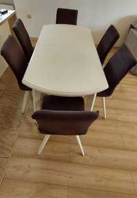 Stół BIAŁY 160x80/210x80 + 6 krzeseł