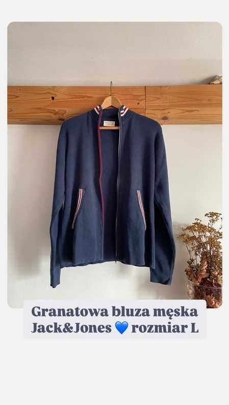 Bluza, męska, granatowa Jack&Jones, na zamek, ciepła, vintage, L/40