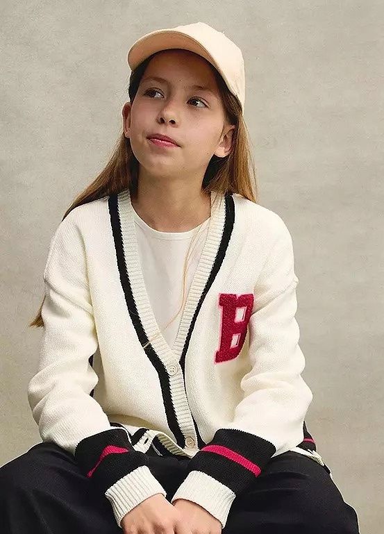 B.P.C sweter dziewczęcy śmietankowy z paskami 140/146.