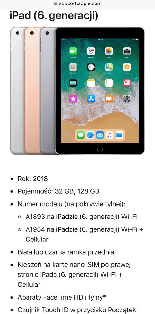 Tablet Apple iPad 6 (A1893) 9,7 cali 32GB