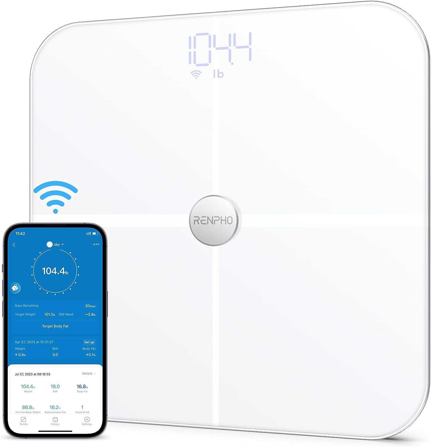 Waga łazienkowa Renpho ES-BR001-WH Wi-Fi Bluetooth BMI Fitness Monitor