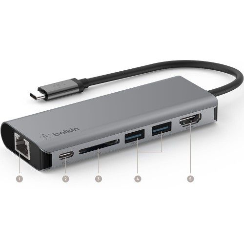 Stacja, hub Belkin Connect USB-C 6-in-1 Multiport Adapter 100W,