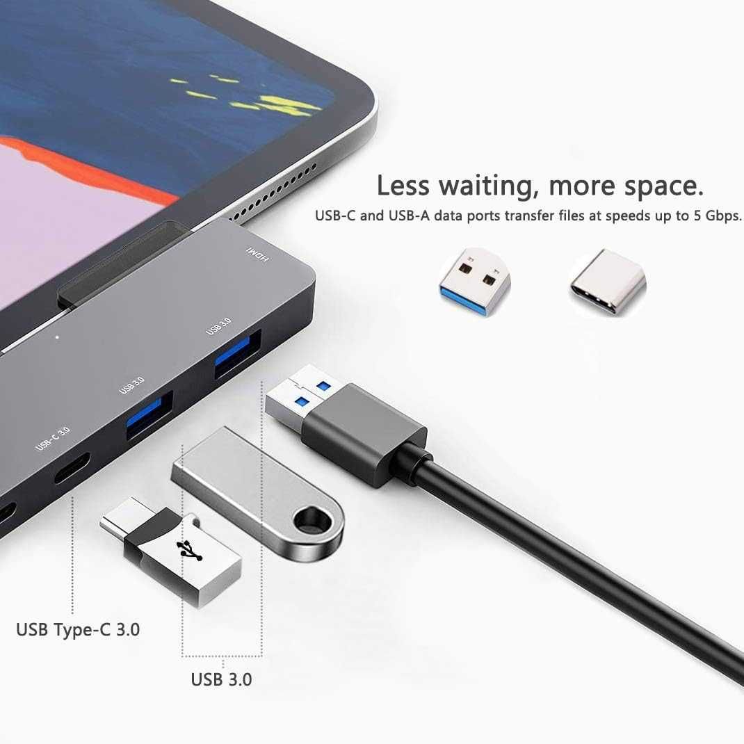 Hub, Adapter USB-C 6w1 z HDMI 4K, audio 3.5mm, 2x USB 3.0, PD i SD
