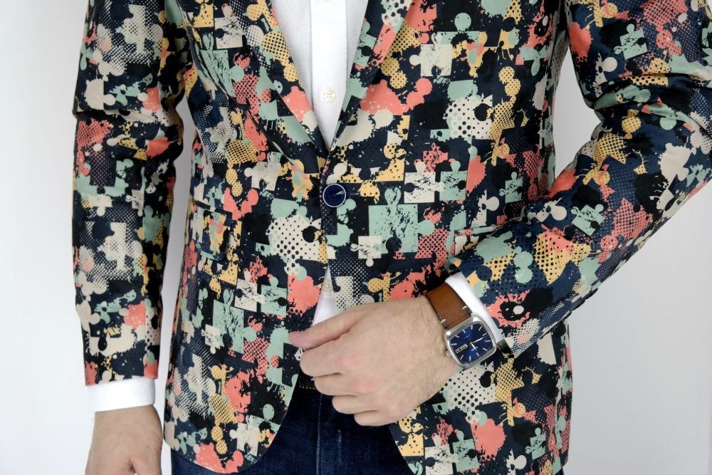 GIOVANNI PERA Marynarka męska D006 kolorowa puzzle 48 S