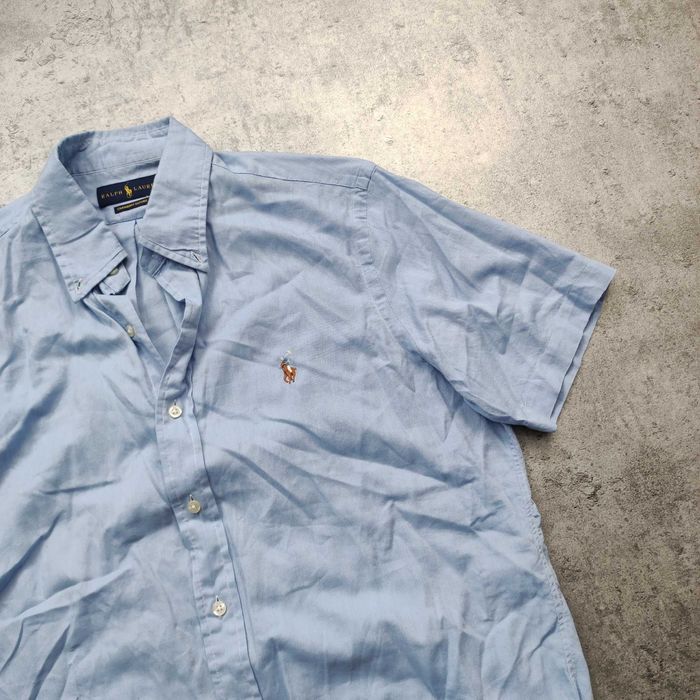 MĘSKA Koszula Krótki Rękaw Błękit Polo Ralph Lauren Konik Elegancka