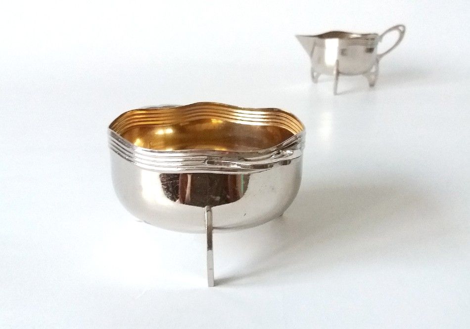 Mlecznik Cukiernica Zestaw środka stołu Art Deco metalowy UNIKAT punca