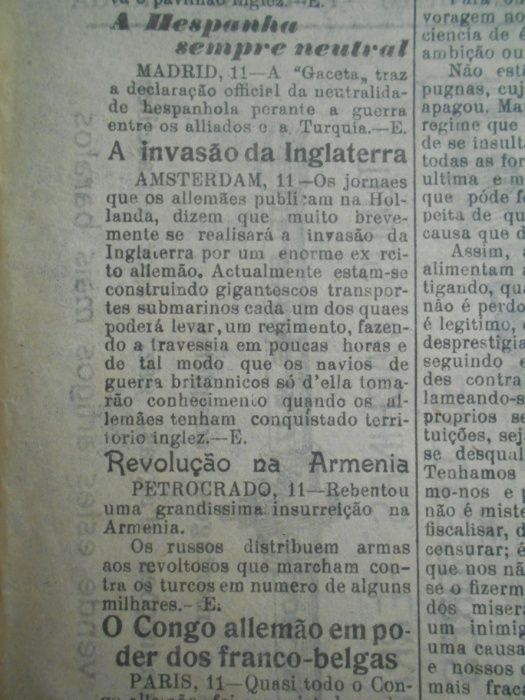RARO lote de 24 jornais centenários do "Echos do Minho". Março de 1916