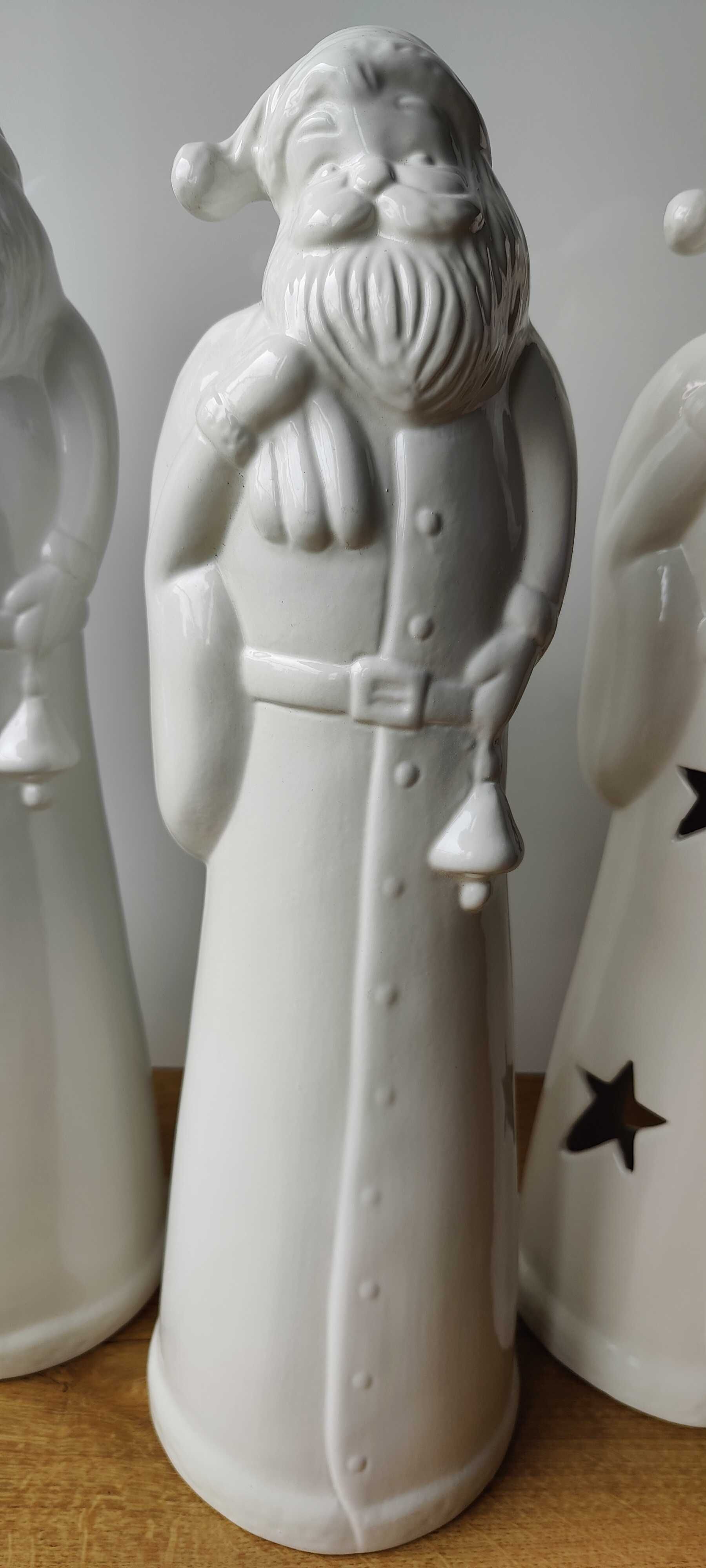 Ceramiczny wysoki lampion świąteczny Mikołaj z workiem i 1 figurka