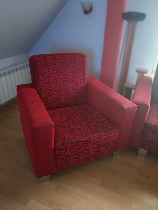 Kanapa plus dwa fotele- gratis koce i roleta dzień i noc w czerwieni