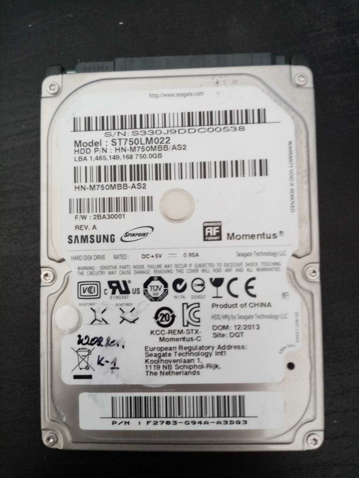 Dyski HDD 750GB HGST/Toshiba/Samsung 2,5 SATA