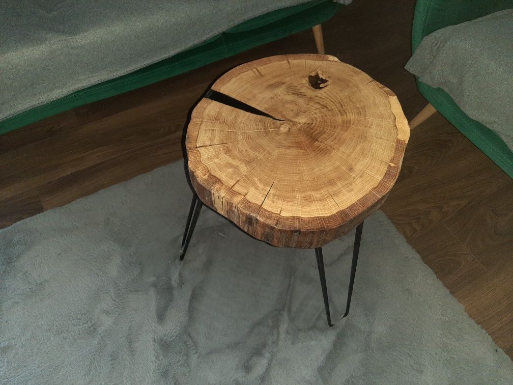Skandynawski stolik kawowy dąb plaster drewna loft vintage retro