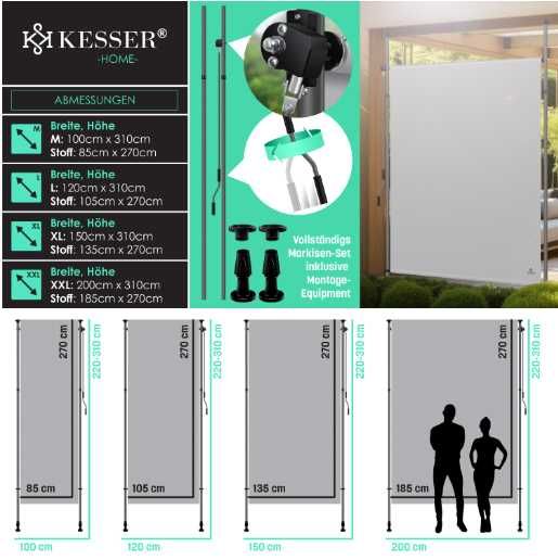 KESSER Markiza pionowa 120x310 szara balkon taras ogród wodoodporna