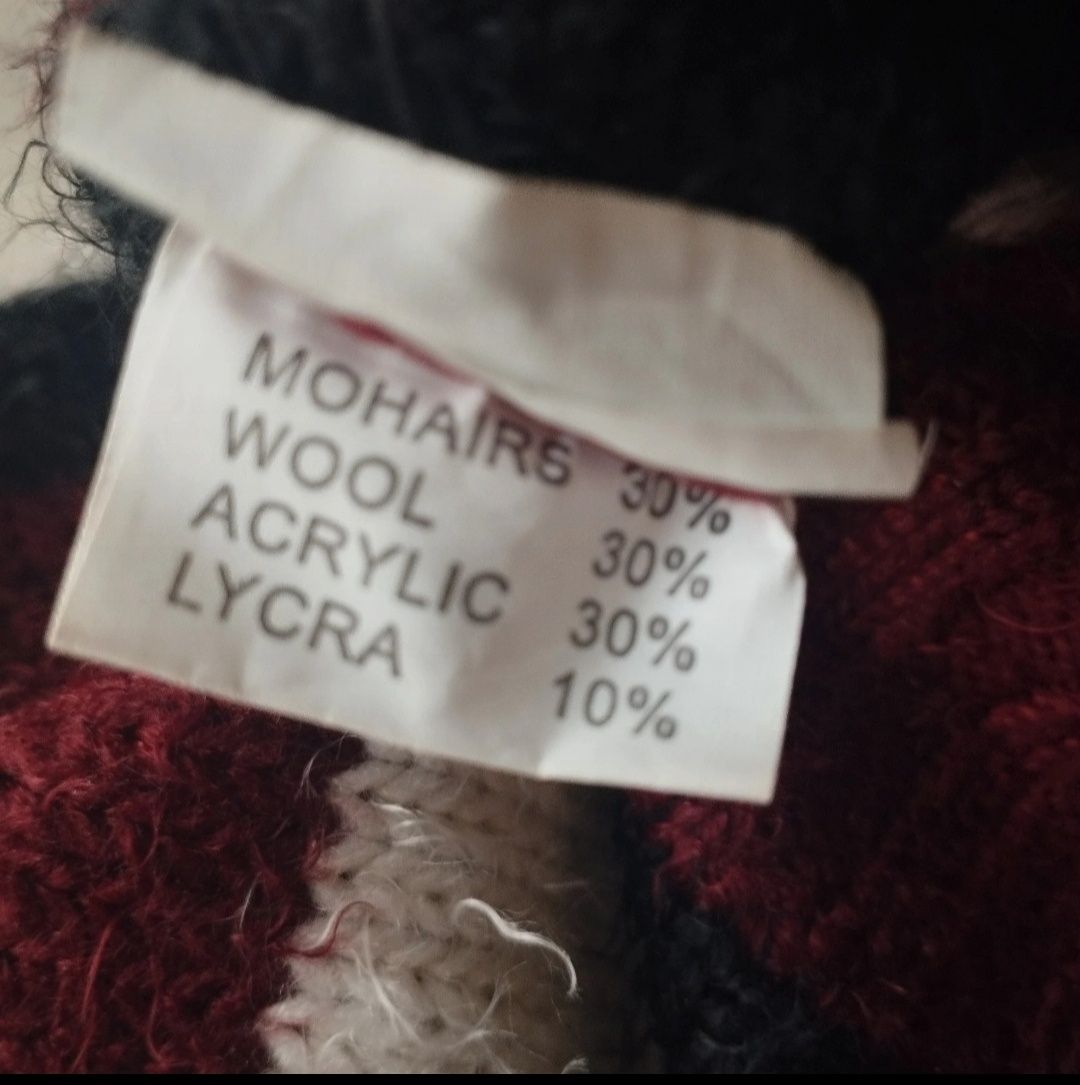 Miękki sweter w paski, nowy bez metki – 30% moher + wełna, rozmiar L (