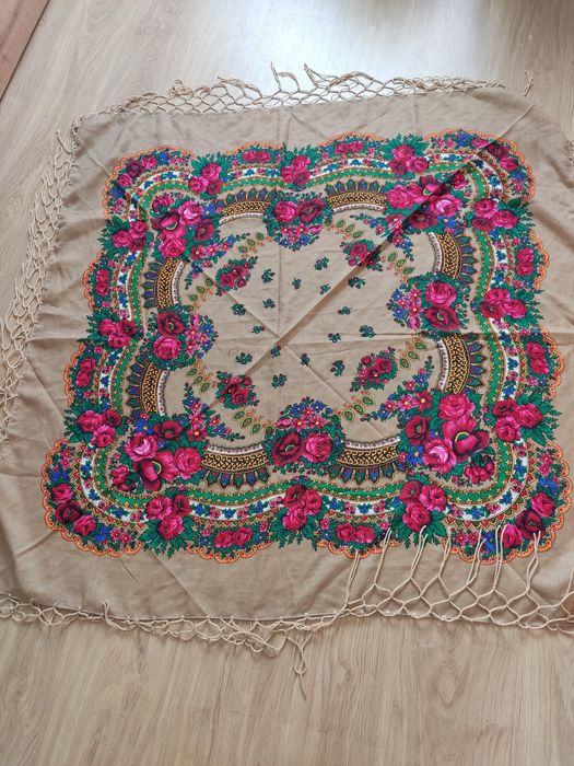 Chusta góralska vintage retro PRL lata 80te 120/120 wełna na ramiona