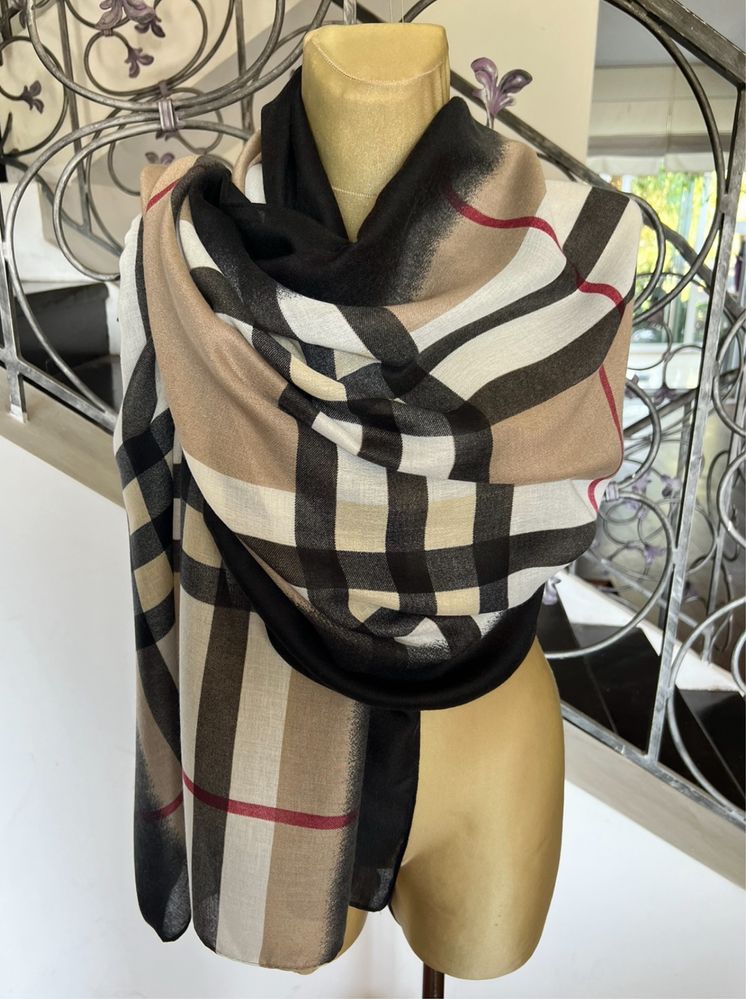 Chusta szal pareo sarong apaszka z lnu len w stylu burberry