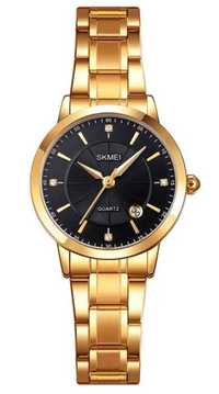 Красивые женские наручные часы Skmei. Золотые, металлический  браслет