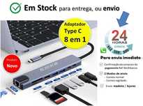 Adaptador Type-C 8 em 1 | RJ45 | SD/TF | HDMI | 2x USB 3.0 | 2x Tipo C