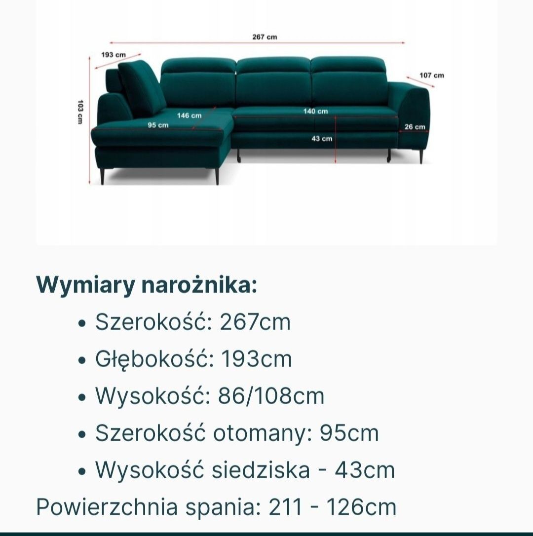 Narożnik butelkowa zieleń JAK NOWY!
