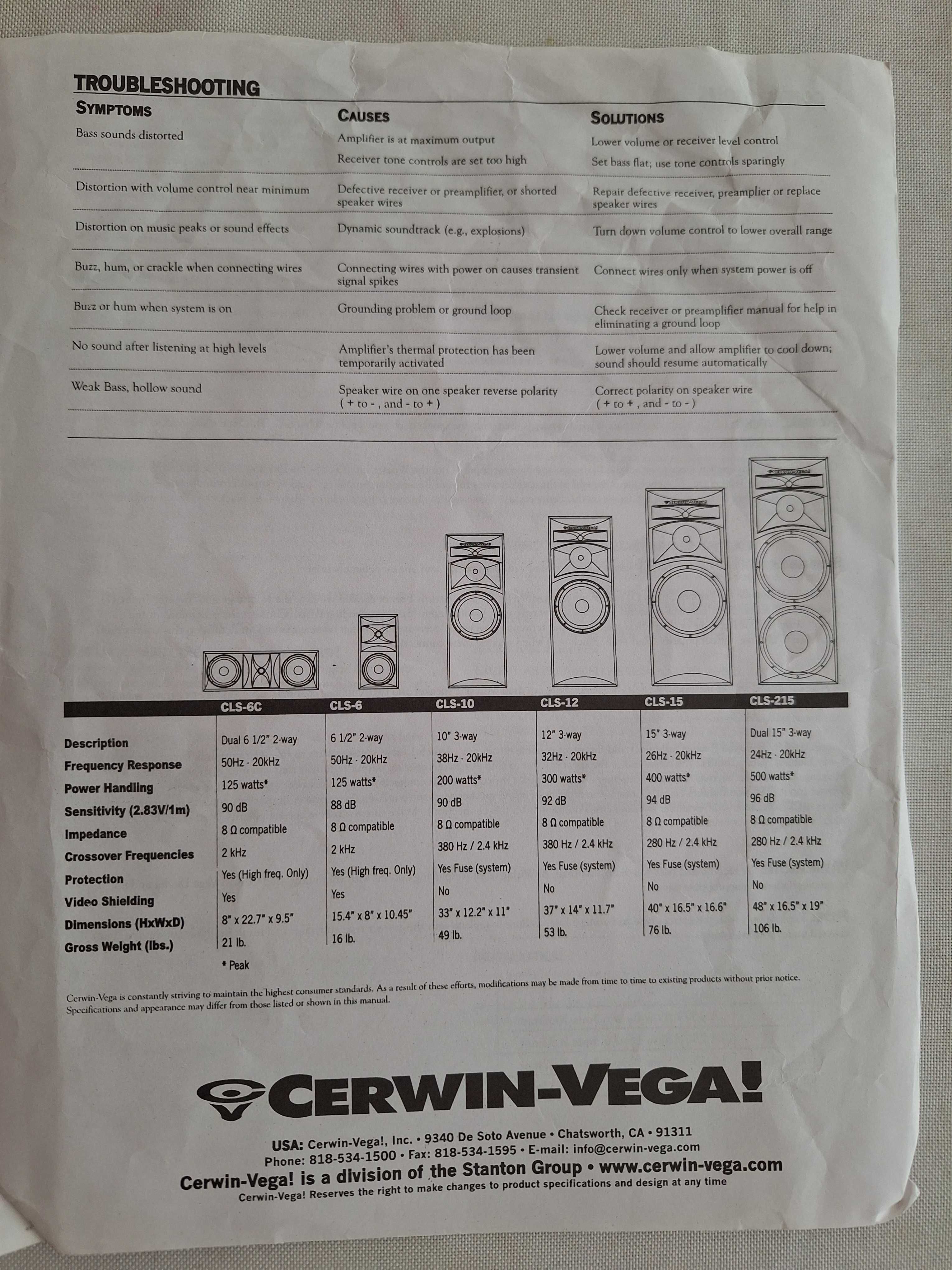 Kolumny glośnikowe CERVIN VEGA CLS-6
