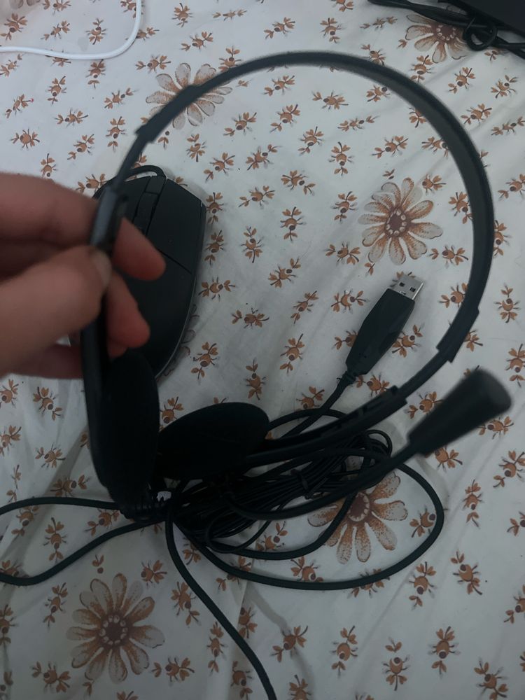 Rato e auriculares com microfone