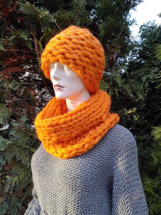 Komplet z olbrzymiej wełny Czapka, Komin, Rękawice