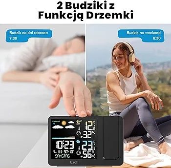 Stacja pogody budzik z projektorem uzoli em3539a