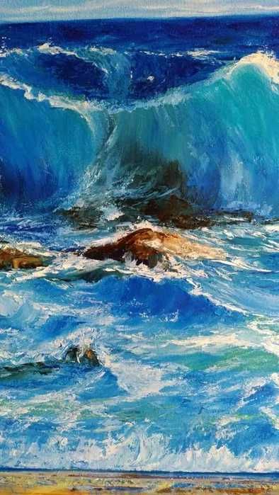 Картина масляными красками холст Океан Волны Небо Интерьер Живопись