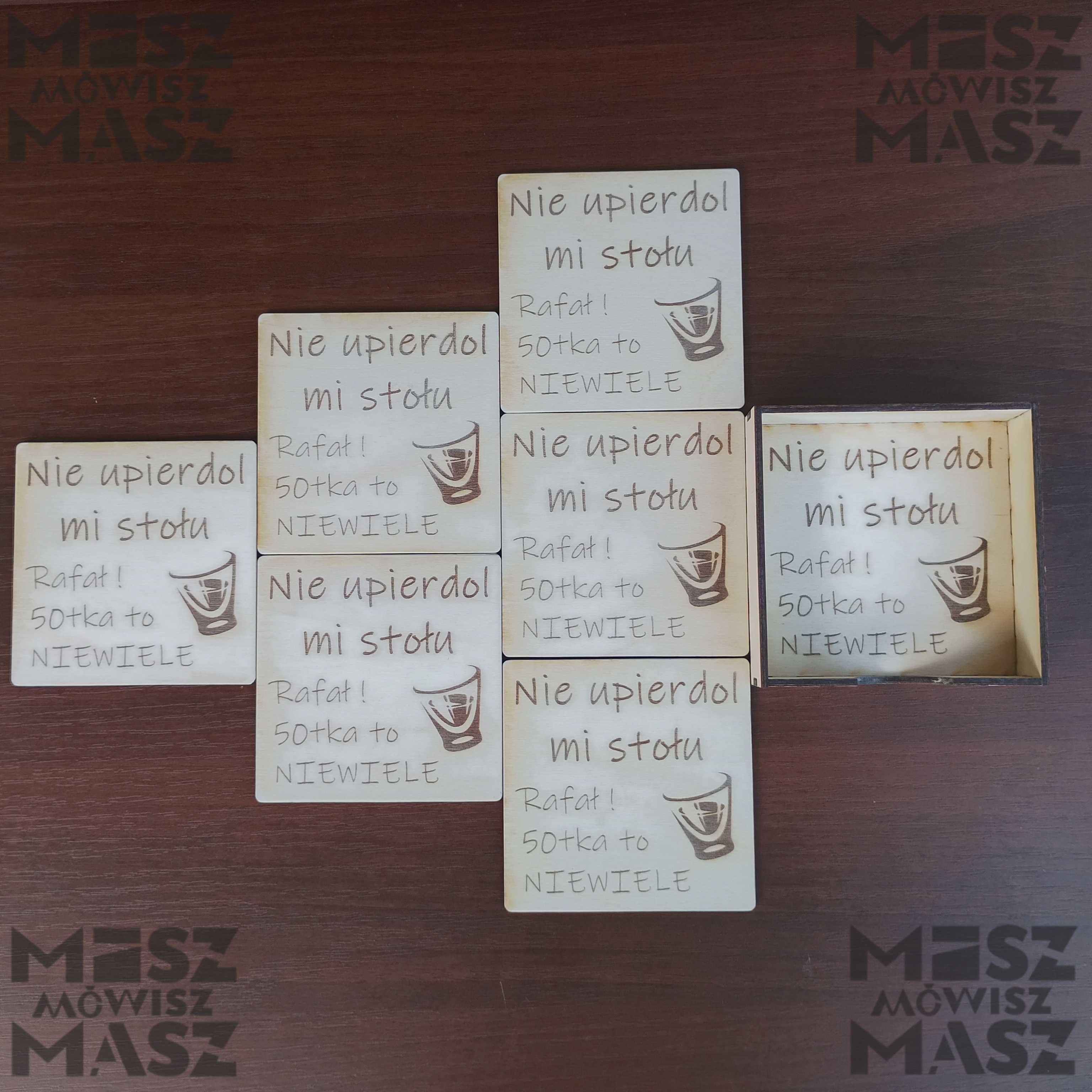 Podkładki pod kubek/szklankę 10x10cm, drewno grawer #MiszMówiszMasz
