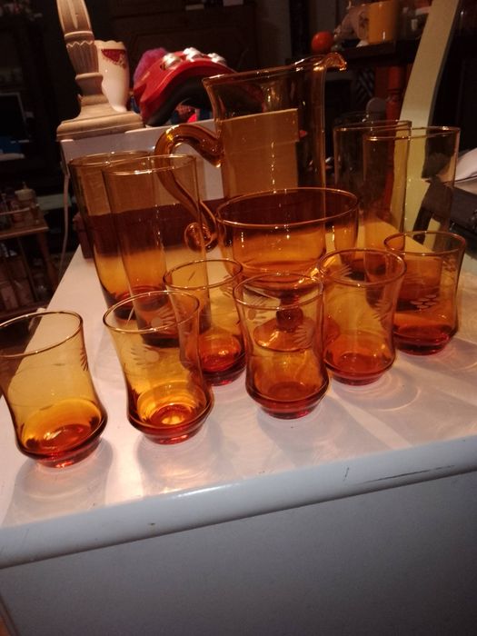 Huta szkła Laura serwis do zimnych napojów  szkła  duży zestaw prl-u