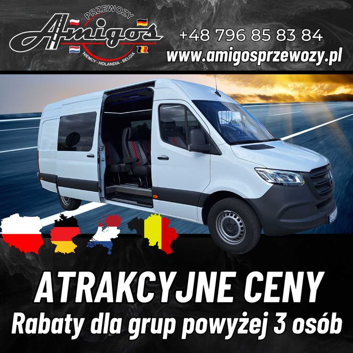 Przewóz osób busem 9 osobowym Polska-Niemcy-Holandia-Belgia-Polska
