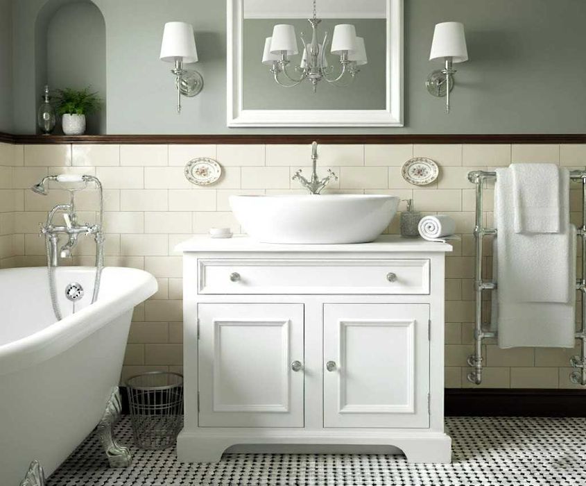 Szafka na umywalkę nablatową, z drewna, retro, w stylu angielskim