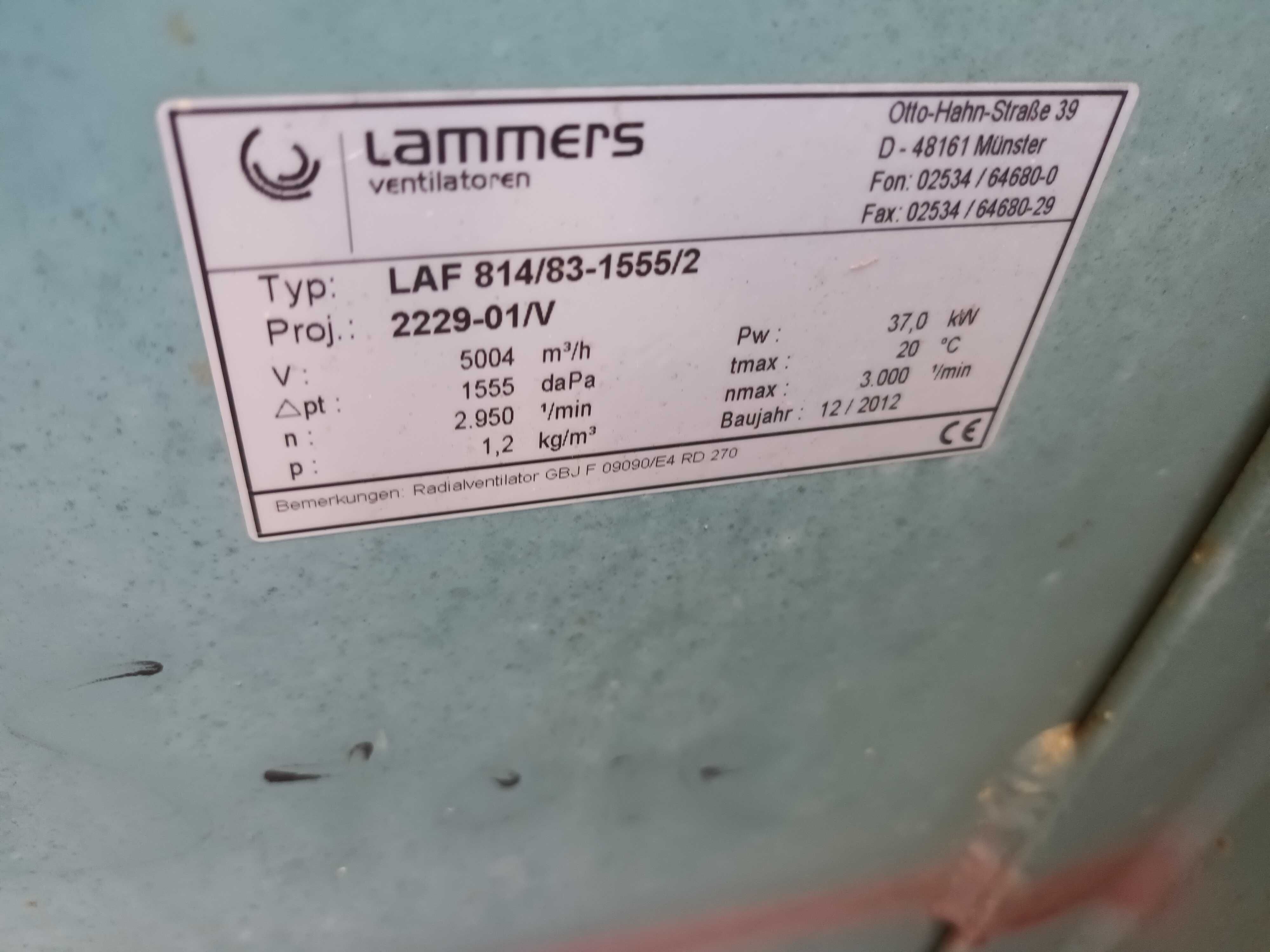 Wentylator promieniowy 37kw Lammers