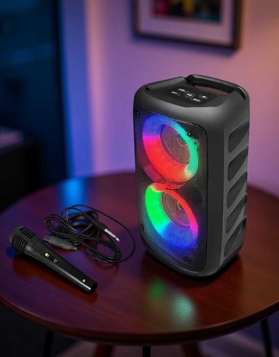 Крута портативна колонка з кольоровою підсвіткою та fm