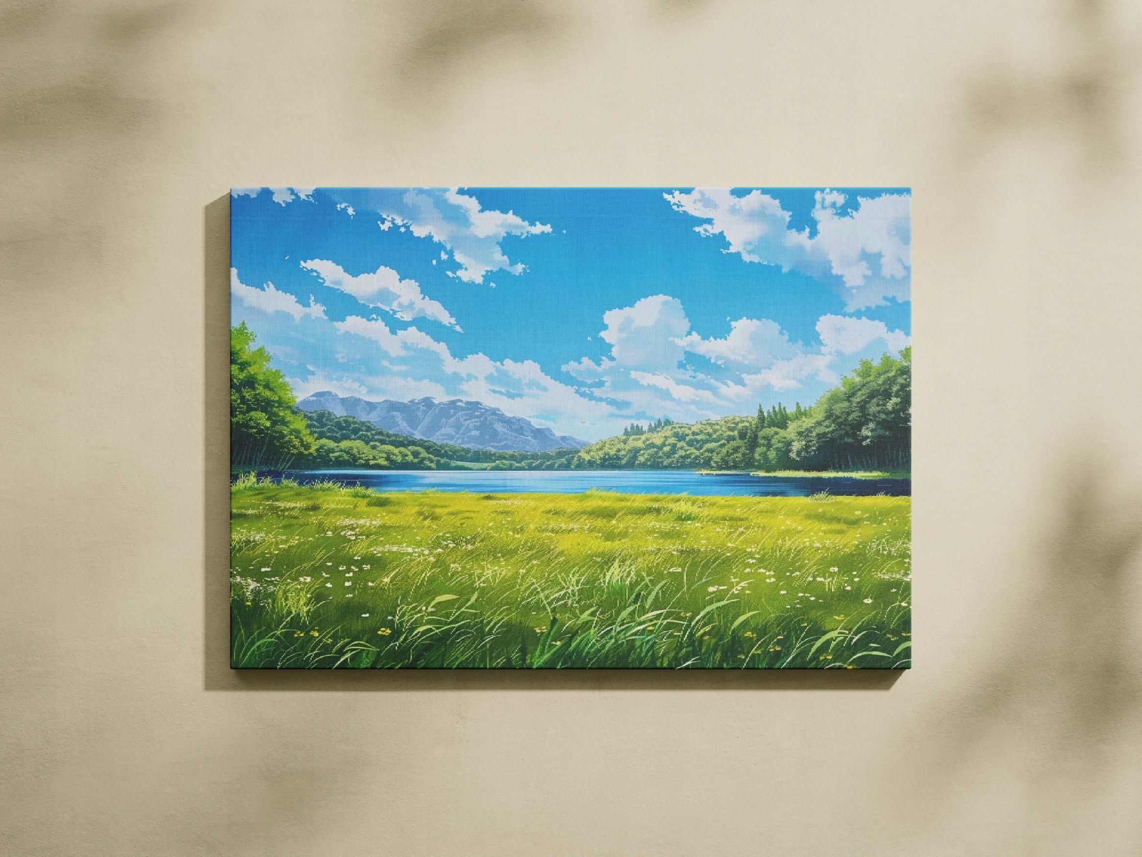 Obraz na płótnie "Łąka nad Jeziorem", 80x60 cm - Naturalne Piękno