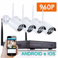 KIT sistema video vigilancia 4 cameras HD sem fios wireless 960p wifi