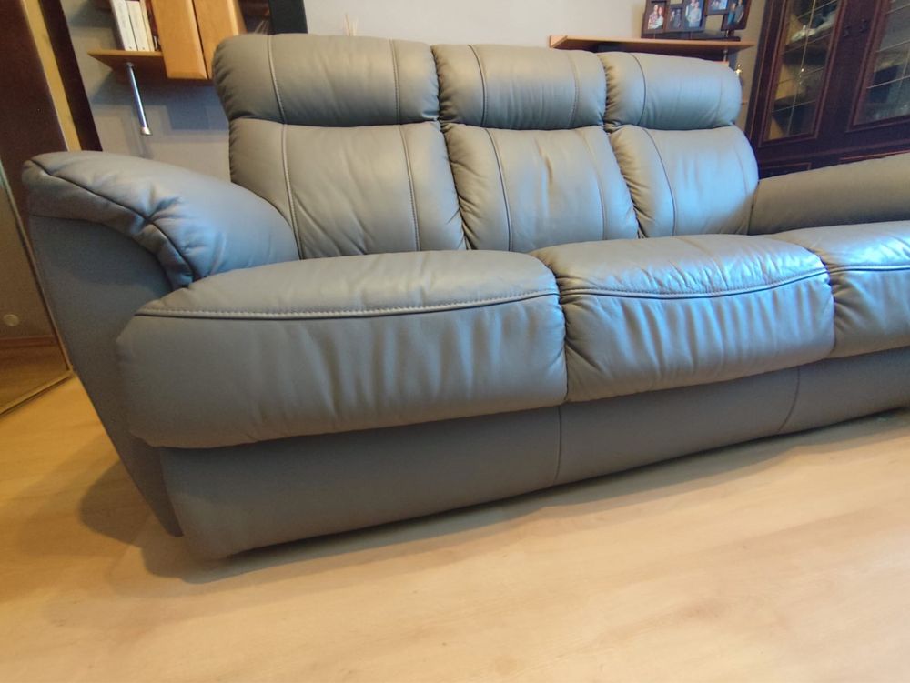 Komplet wypoczynkowy NUGAT skórzany sofa i 2 fotele funkcja relaks