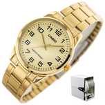 Zegarek Męski Casio Altman+box +grawer Stalowy Cyfry Bransoleta Złoty