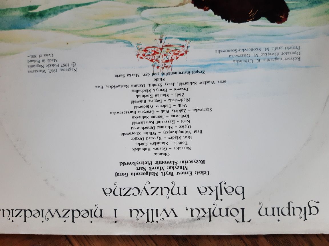 Plyta winylowa O głupim Tomku, wilku i niedźwiedziu bajka muzyczna