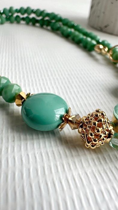 Кольє,чокер мʼятного кольору, зелений чокер