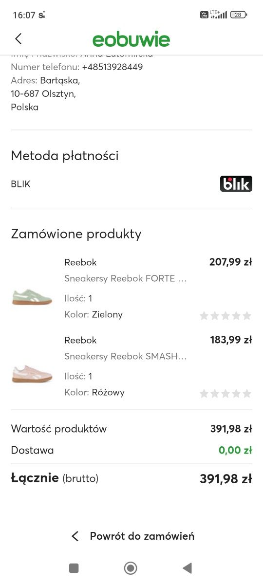 Buty Reebok roz. 39 miętowe