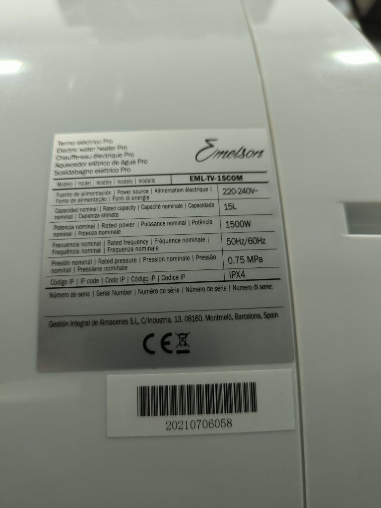 Termoacumulador comfort 15 L Emelson