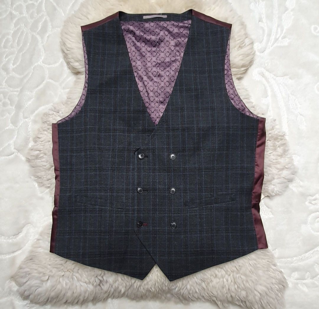 Kamizelka garniturowa XXL Szara Ciemna w kratke Burton Menswear London