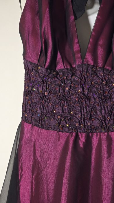 Długa sukienka wieczorowa fioletowa różowa tiul wesele sepktakularna