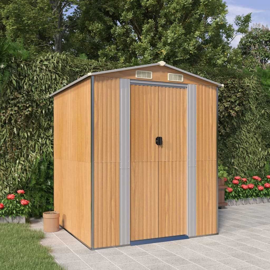 Abrigo de Jardim 192x191x223 cm em Aço Galvanizado Castanho