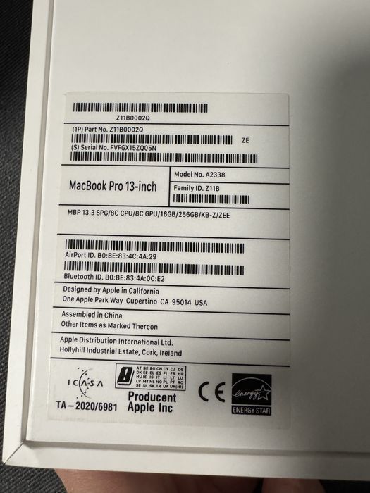 MacBook Pro 13" M1 16GB/256GB 2020