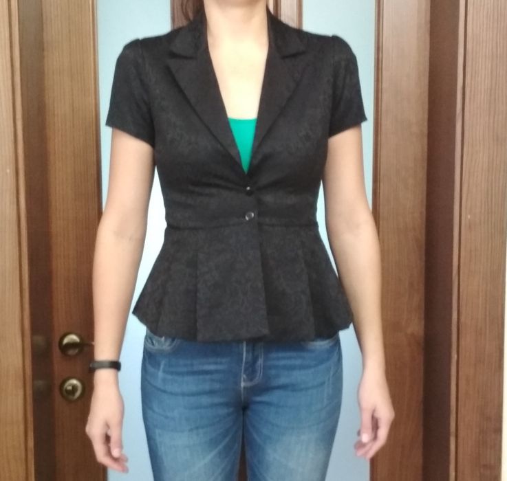 Піджак, жакет чорний, принт, баска, короткий рукав, Love Republic, М