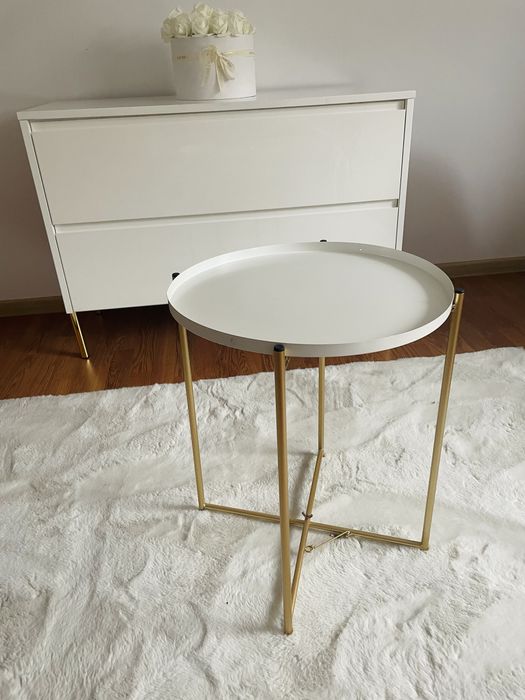 Złoty mały stolik okragły kawowy nocny glamour ława