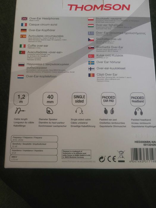 Słuchawki przewodowe nauszne Thomson HED2006BK/AN NOWE
