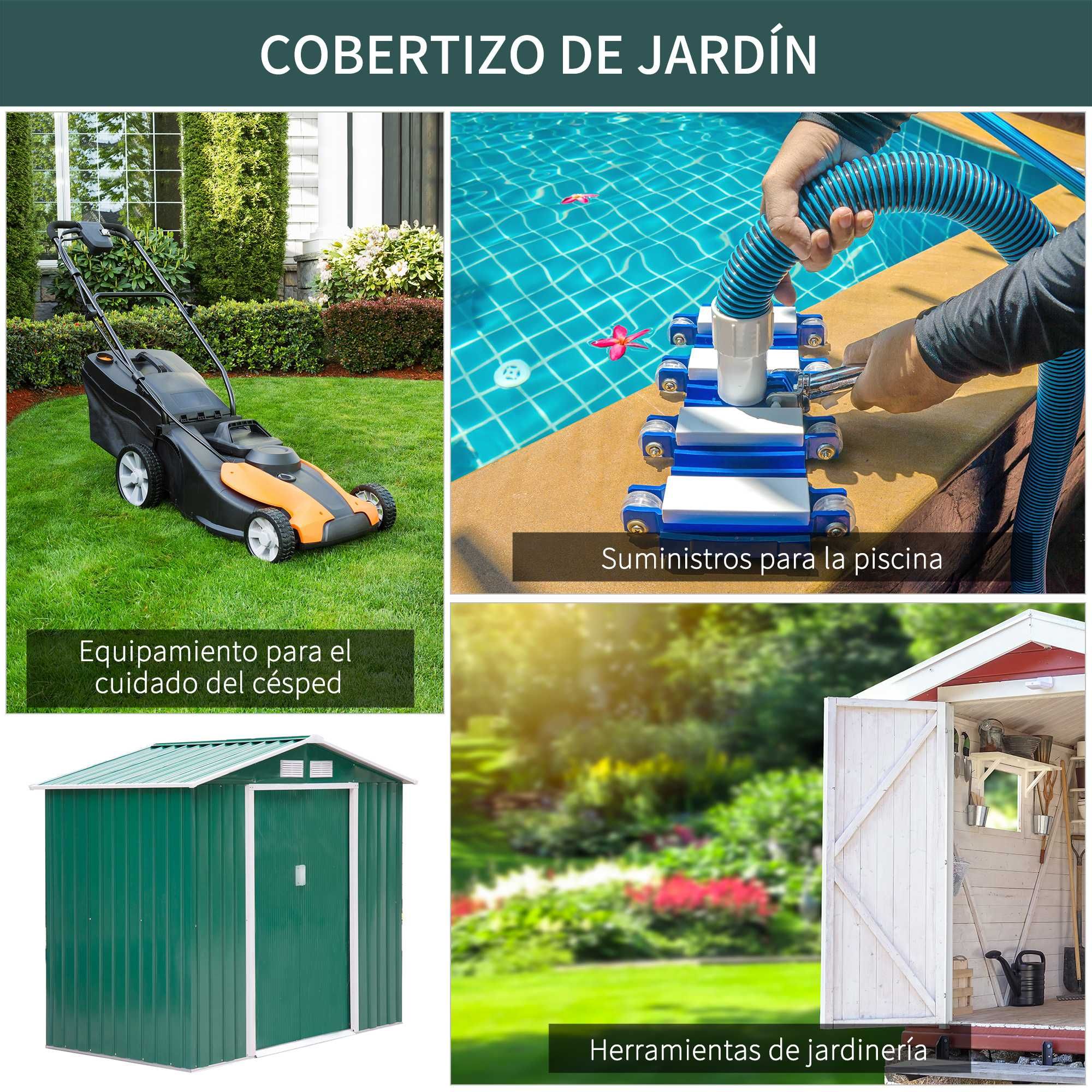 Abrigo de Jardim Metálico 213x130x185 cm com 2 Portas Deslizantes